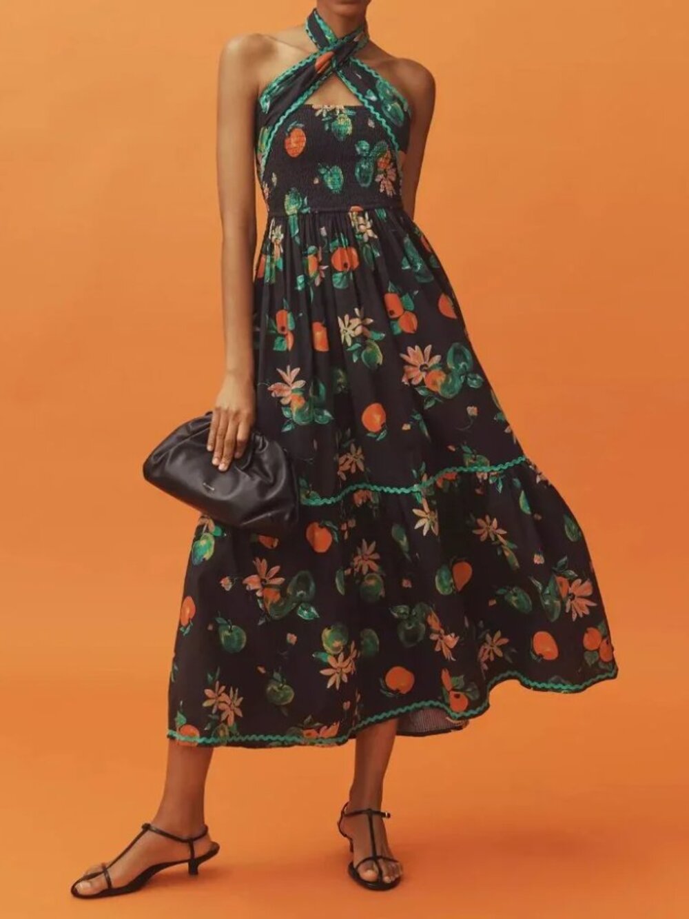 Damson Madder Pia Apple Print Convertible Shirred Dress Plus Size 16 18 20